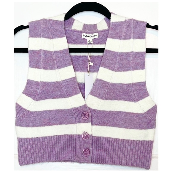 NWT FOR LOVE & LEMONS 90s Y2K Cropped Sleeveless Striped Cardigan Sweater Vest M - Picture 5 of 14